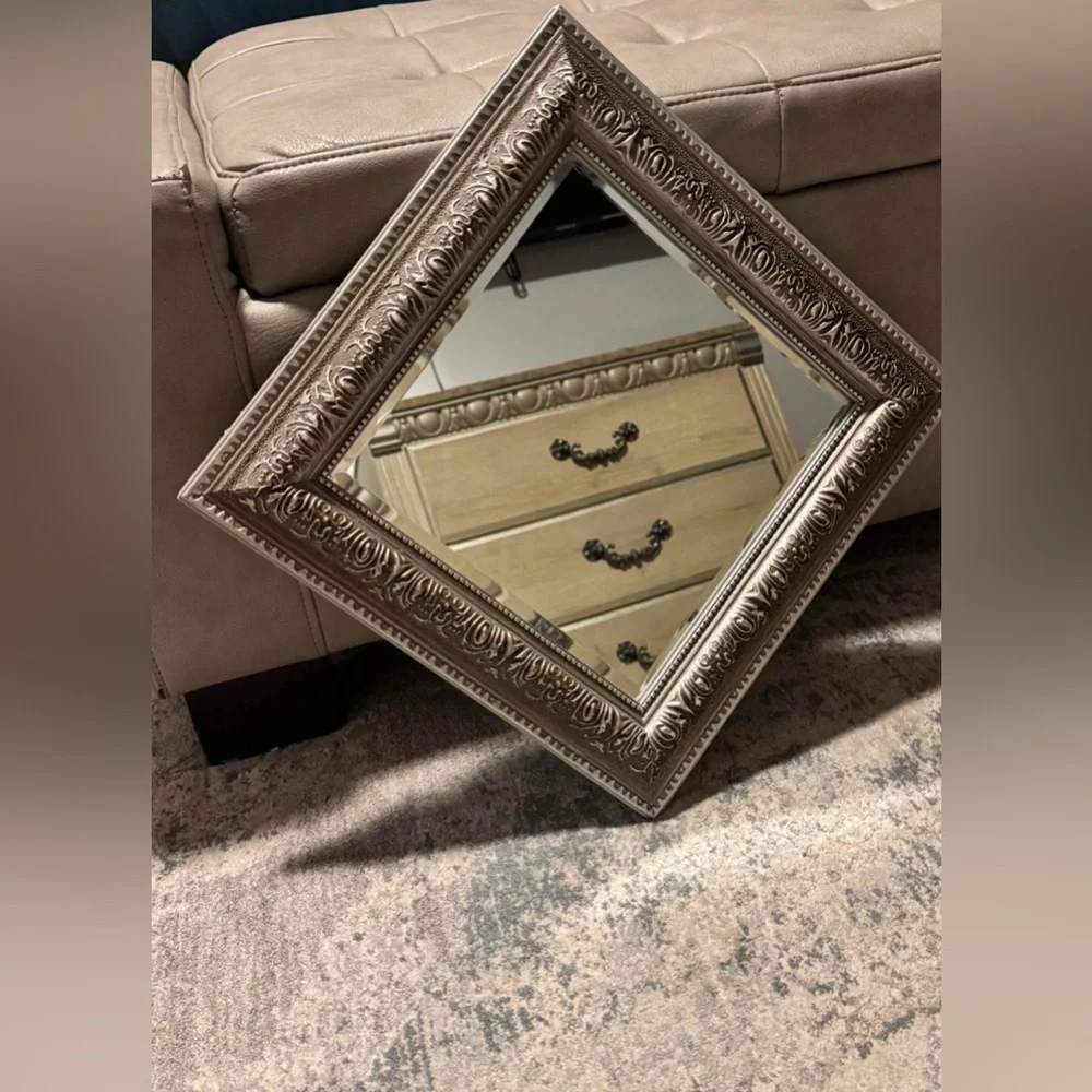 Ornate Silver Square Mirror